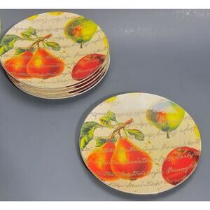 Dept 56 8 1/4" Salad Dessert hors d'oeuvres Plates Set of 6 - Pears and Apples